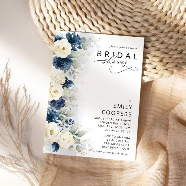 Invitación a la ducha de novia de rosas azules y b (Subido por el creador)