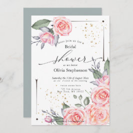 Invitación a la ducha de novia de Rosas de cabaña 