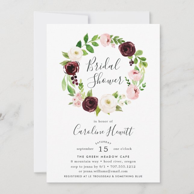 Invitación a la ducha de novia de Rubor Romance (Anverso)