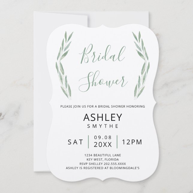 Invitación a la ducha de novia de Sage Greenery, B (Anverso)