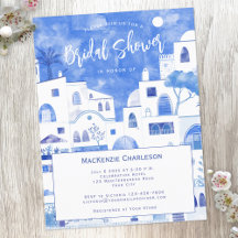 Invitación a la ducha de novia de Santorini