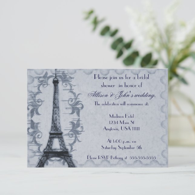 Invitación a la ducha de novia de Serene Paris Gru (Anverso de pie)