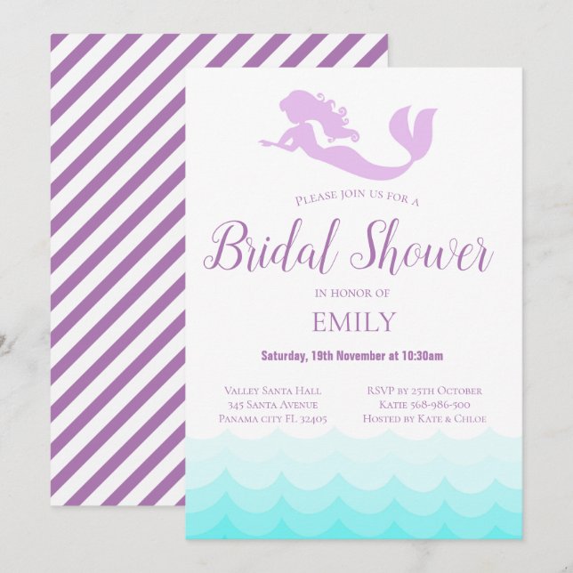 Invitación a la ducha de novia de Sirena (Anverso / Reverso)