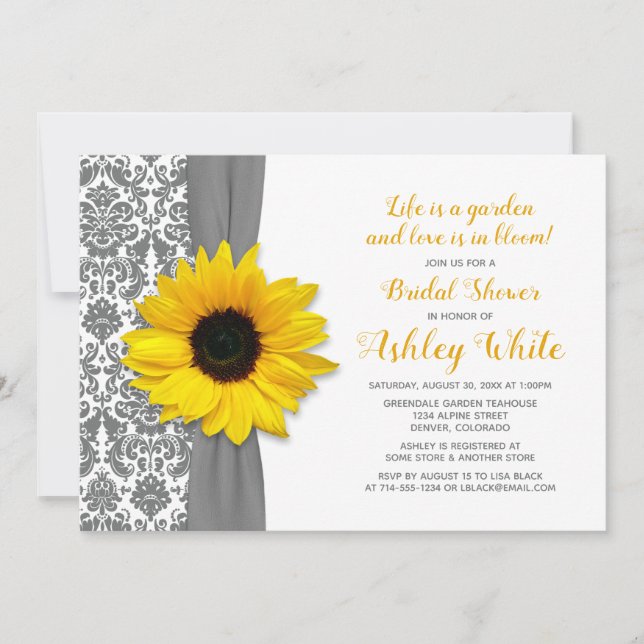 Invitación a la ducha de novia de Sunflower Pewter (Anverso)