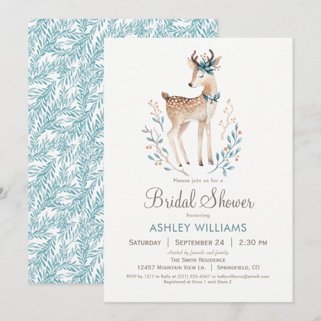 Invitación a la ducha de novia de venados de Woodl (Anverso / Reverso)