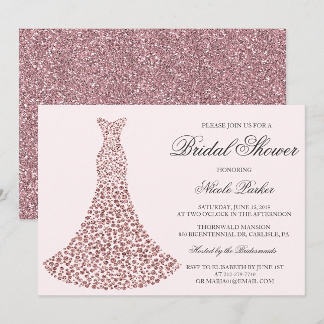 Invitación a la ducha de novia de vestido de diama (Anverso / Reverso)