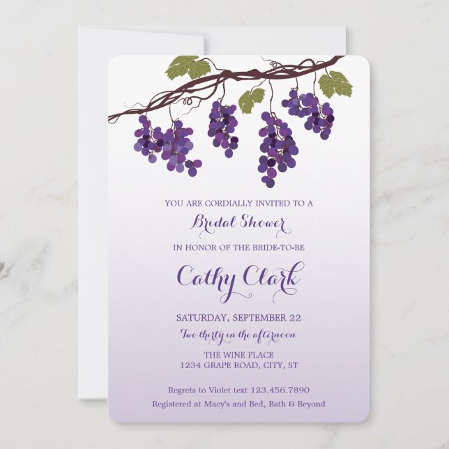 Invitación a la ducha de novia de viñedos (Anverso)