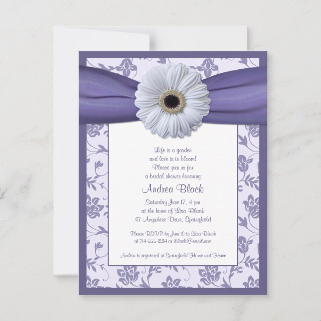 Invitación a la ducha de novia de White Purple Dai (Anverso)