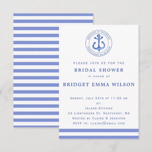 Invitación a la ducha de novia del Ancla Náutica A (Anverso / Reverso)