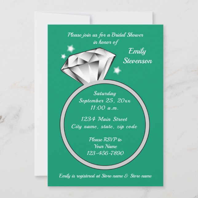 Invitación a la ducha de novia del anillo de diama (Anverso)