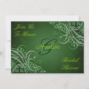 Invitación a la ducha de novia del Barroco verde
