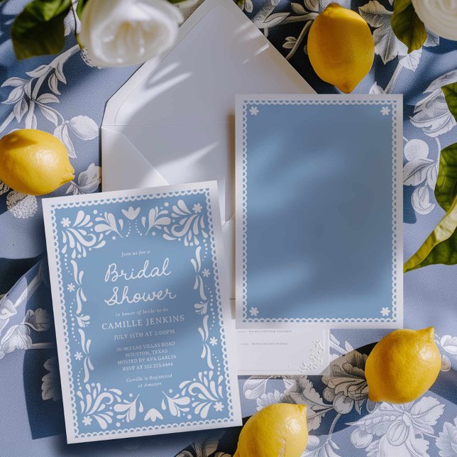 Invitación a la ducha de novia del Blue Papel Pica (Blue Papel Picado Bridal invitation)