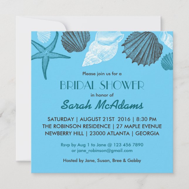 Invitación a la ducha de novia del Boda Blue Seash (Anverso)
