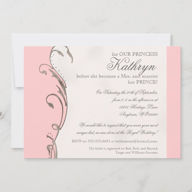 Invitación a la ducha de novia del Boda Real Queen (Anverso)