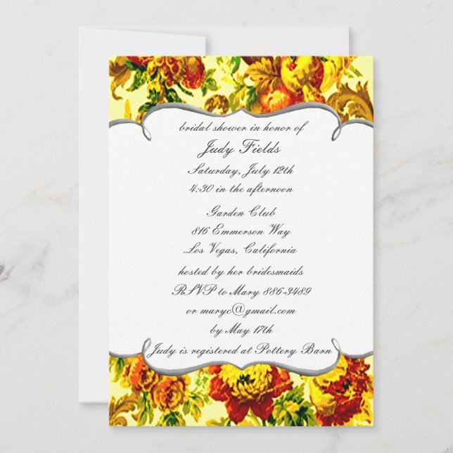 Invitación a la ducha de novia del Boda Springtime (Anverso)