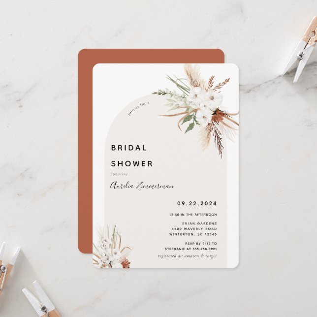 Invitación a la ducha de novia del Boho Floral Arc (Anverso/Reverso In Situ)
