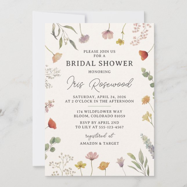 Invitación a la ducha de novia del Boho rústico de (Anverso)