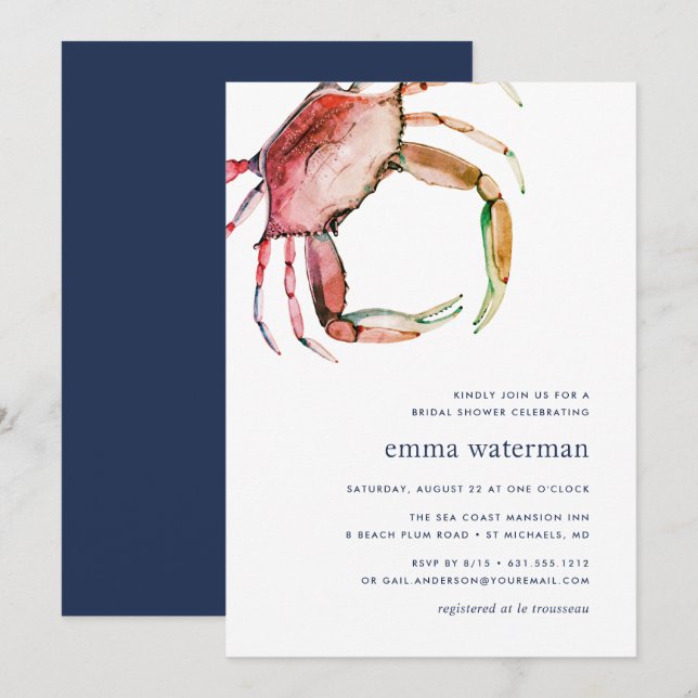 Invitación a la ducha de novia del cangrejo rojo (Anverso / Reverso)