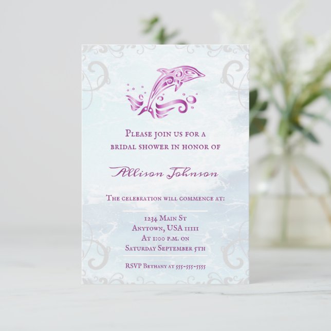 Invitación a la ducha de novia del delfín magenta (Anverso de pie)