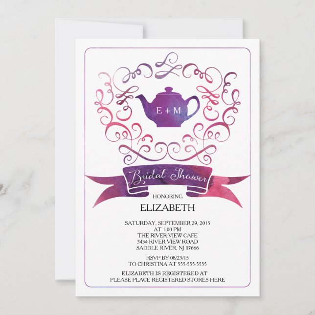 Invitación a la ducha de novia del Fiesta de té ca (Anverso)