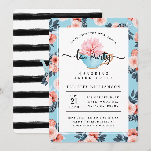 Invitación a la ducha de novia del Fiesta de té co (Anverso / Reverso)