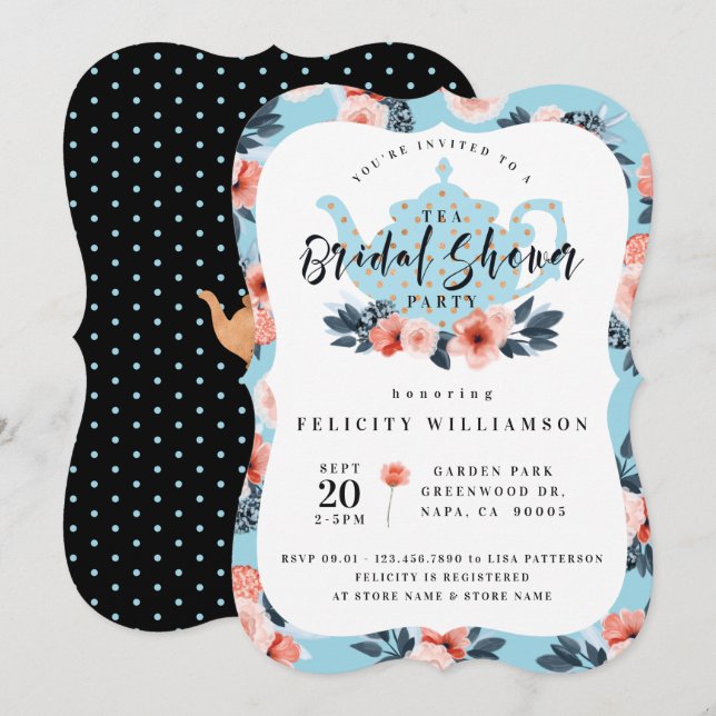 Invitación a la ducha de novia del Fiesta de té co (Anverso / Reverso)