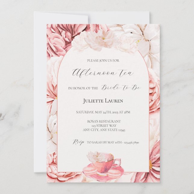 Invitación a la ducha de novia del Fiesta de té de (Anverso)