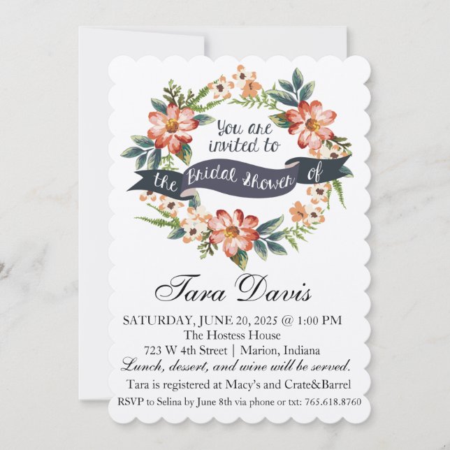 Invitación a la ducha de novia del Fiesta del jard (Anverso)