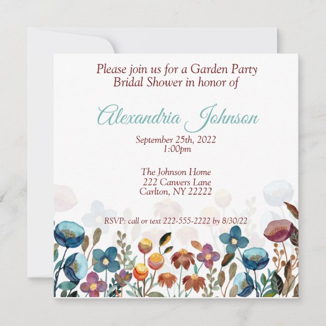 Invitación a la ducha de novia del Fiesta del jard (Anverso)