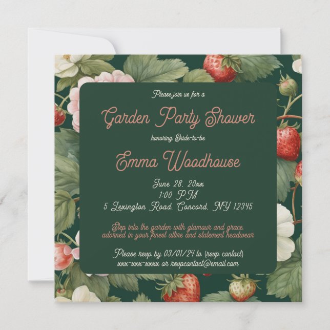 Invitación a la ducha de novia del Fiesta Strawber (Anverso)