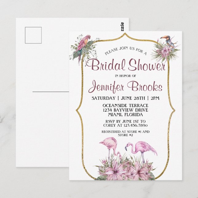 Invitación a la ducha de novia del Flamingo rosa t (Anverso / Reverso)