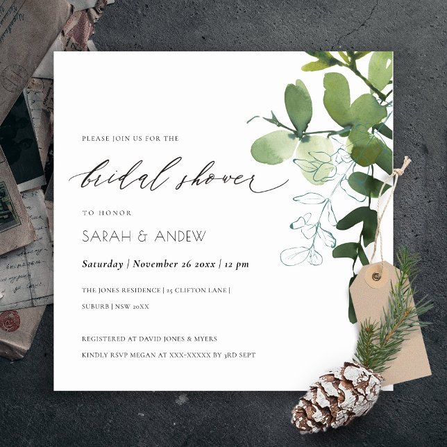 Invitación a la ducha de novia del follaje de euca (Subido por el creador)