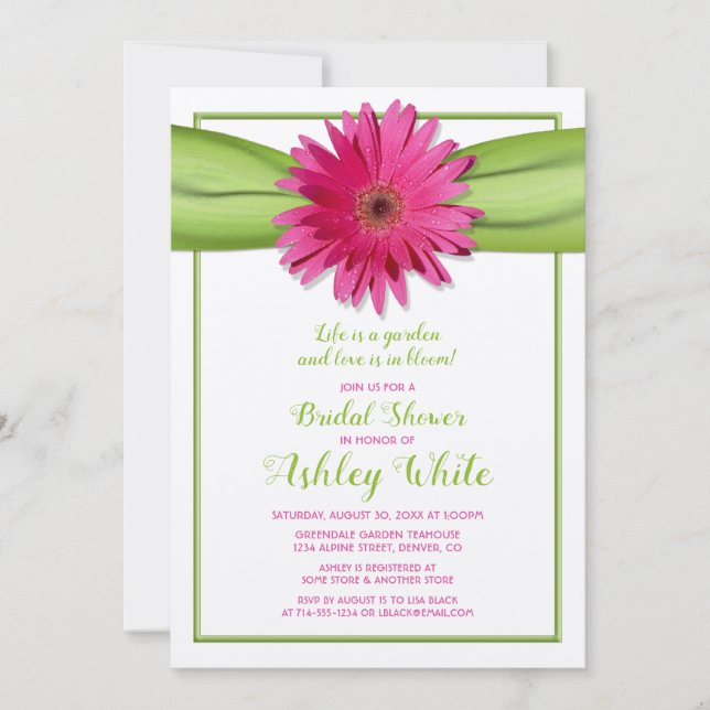 Invitación a la ducha de novia del Green Pink Gerb (Anverso)