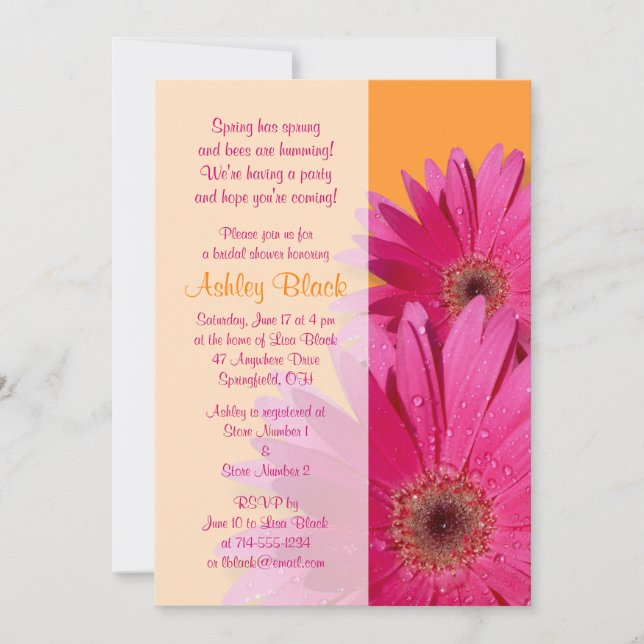 Invitación a la ducha de novia del naranja Pink Ge (Anverso)