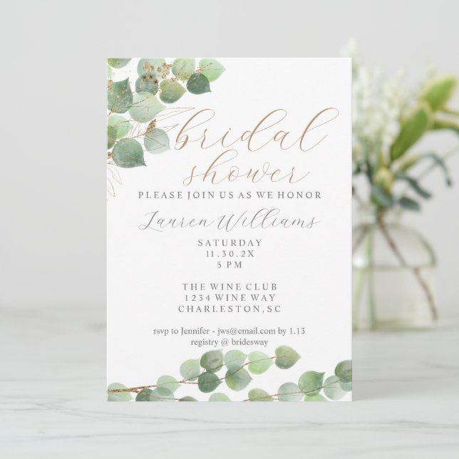 Invitación a la ducha de novia del Purpurina de or (Anverso de pie)