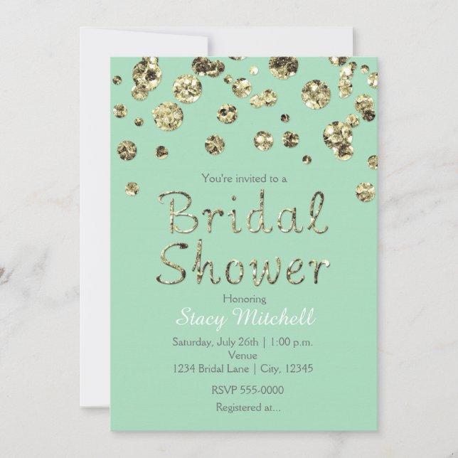 Invitación a la ducha de novia del Purpurina de or (Anverso)