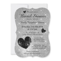 Invitación a la ducha de novia del purpurina negro