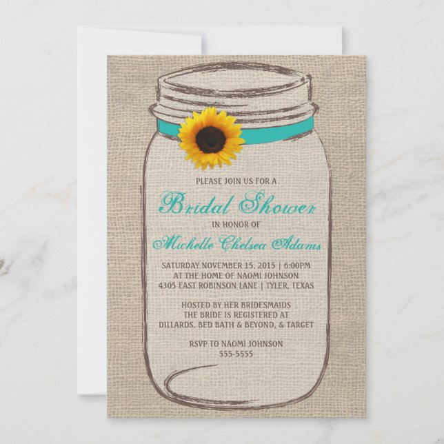 Invitación a la ducha de novia del Sunflower Mason (Anverso)