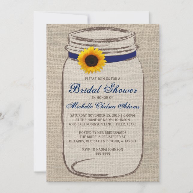 Invitación a la ducha de novia del Sunflower Mason (Anverso)