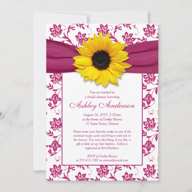 Invitación a la ducha de novia del Sunflower Pink  (Anverso)
