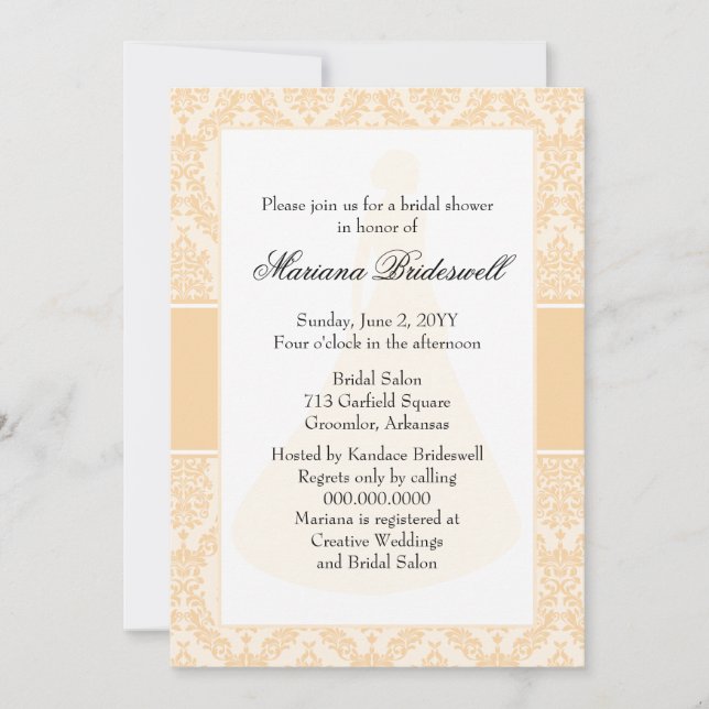 Invitación a la ducha de novia del Sunset Damask (Anverso)