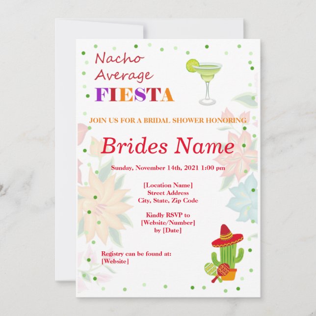 Invitación a la ducha de novia del taco (Anverso)