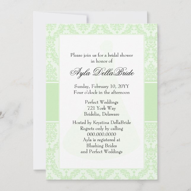 Invitación a la ducha de novia del Tea Green Damas (Anverso)