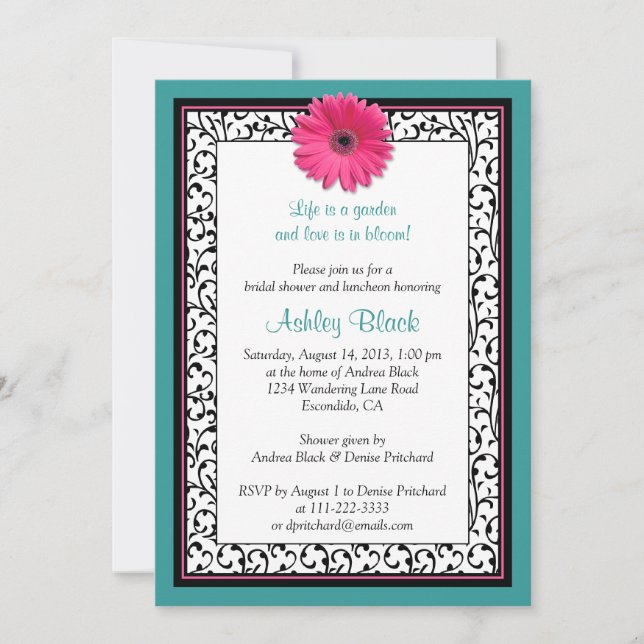Invitación a la ducha de novia del verde azulado G (Anverso)