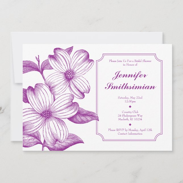 Invitación a la ducha de novia Dogwood (Anverso)