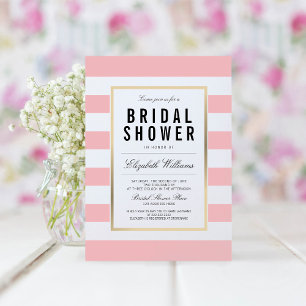 Invitación a la ducha de novia dorada rayada blanc