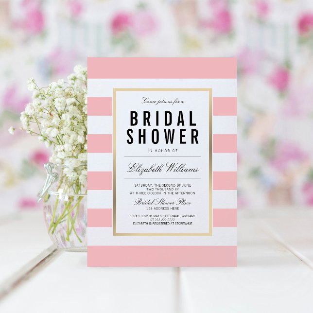 Invitación a la ducha de novia dorada rayada blanc (Subido por el creador)
