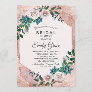 Invitación a la ducha de novia dorada rosa rosada