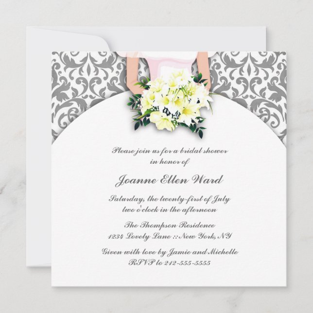 Invitación a la ducha de novia dorada y amarilla (Anverso)