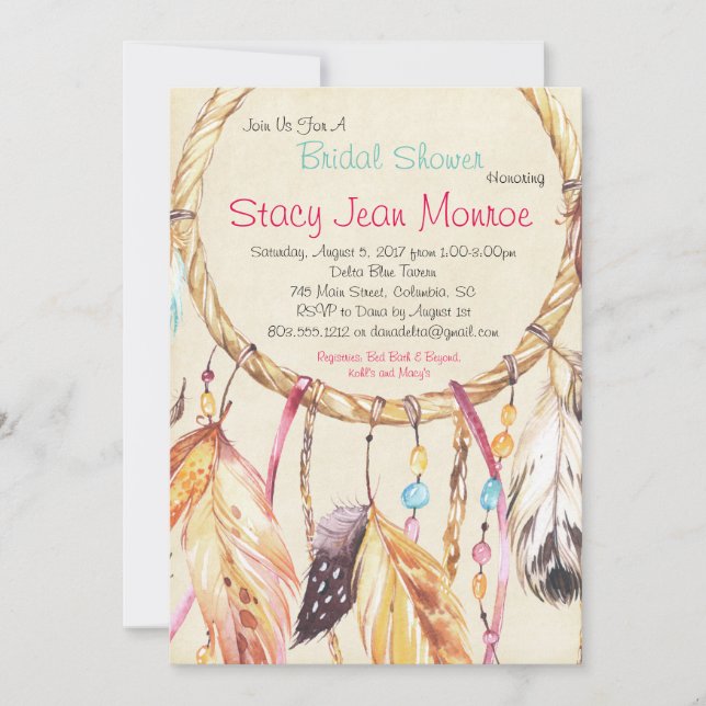 Invitación a la ducha de novia Dreamcatcher 5x7 Bo (Anverso)